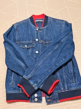 Kenzo Blue Denim Bomber Jacket with Red Trim